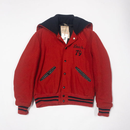 1970s "Hickory/Laurie 79" Red Varsity Jacket with Cape | S