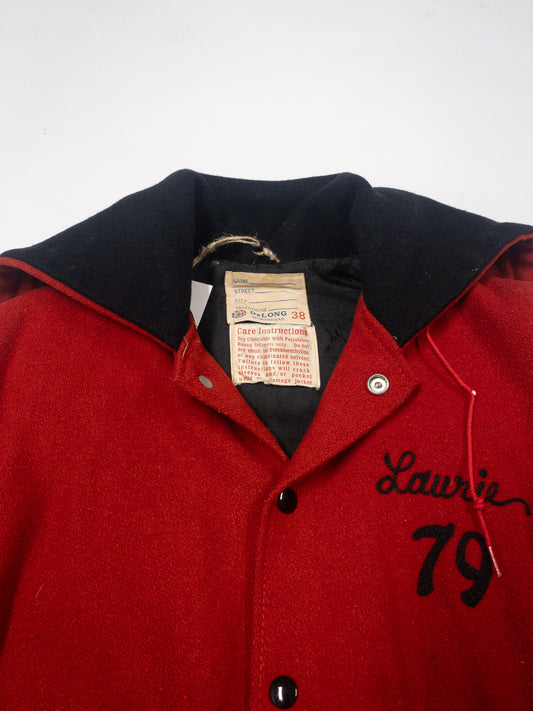 1970s "Hickory/Laurie 79" Red Varsity Jacket with Cape | S