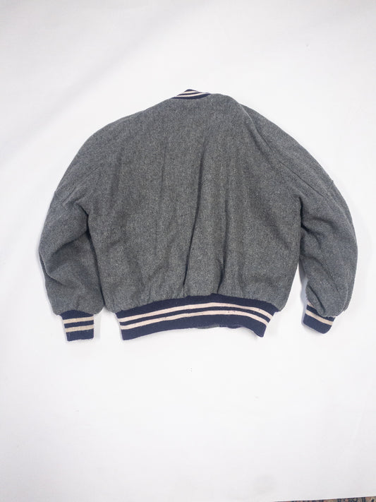 1990s "IN" Chenille Patch DeLong Grey Varsity Jacket | XXL